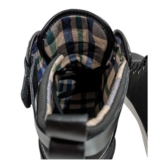 Max Star Men's Black Lace Up High Tops Faux Leather Straps Plaid Size 46, NWOT - Picture 9 of 14